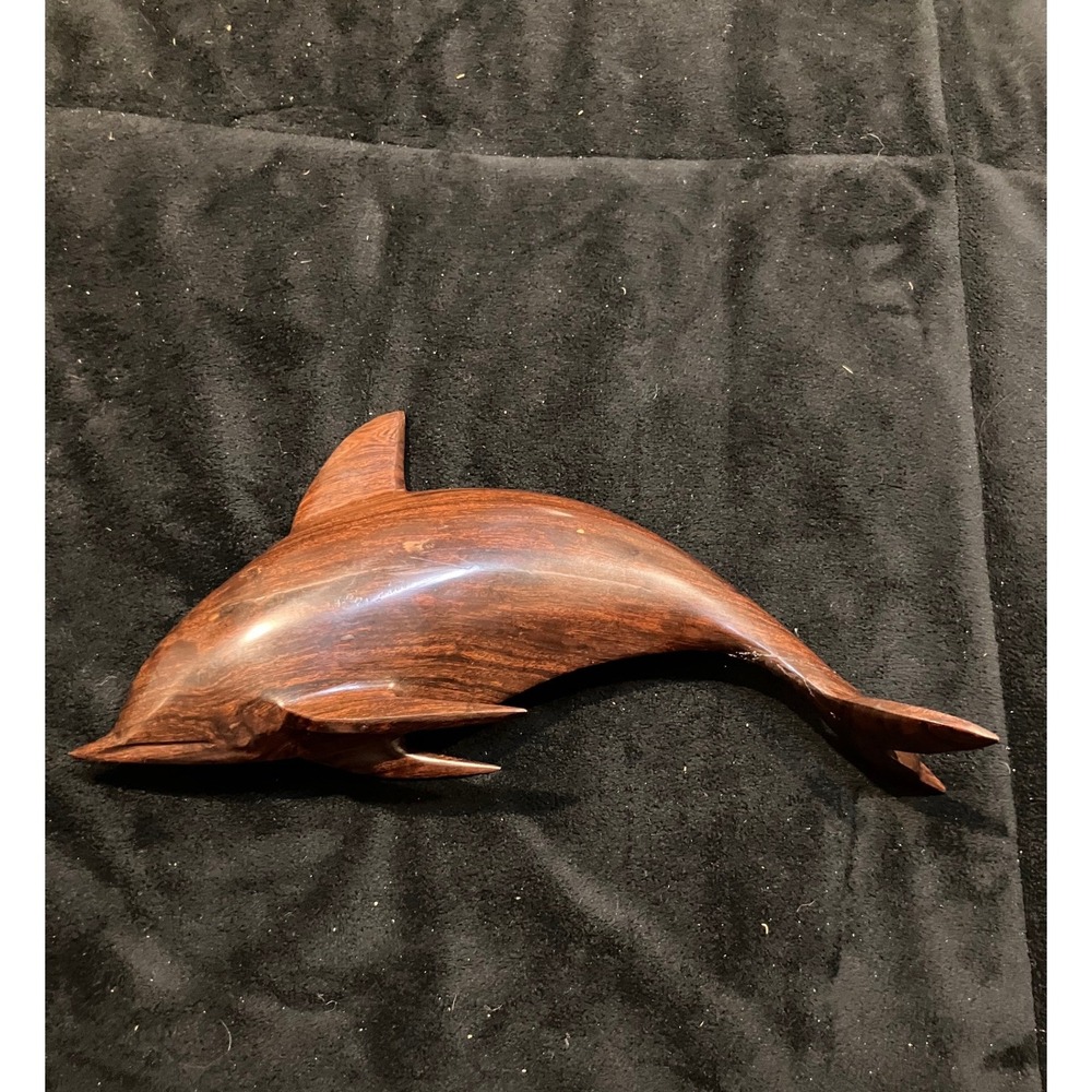 Hand Carved Dolphin Figurine Brown Ironwood Sculpture MCM READ